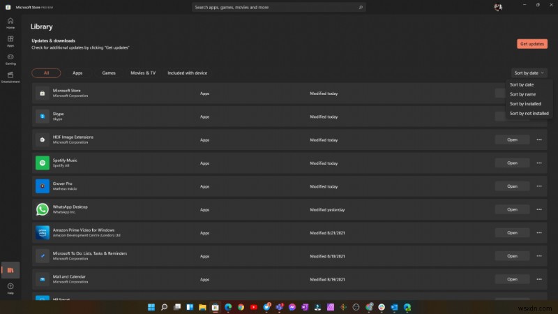 Windows 11 Microsoft Store 업데이트는 적절한 라이브러리 정렬 옵션을 제공합니다.