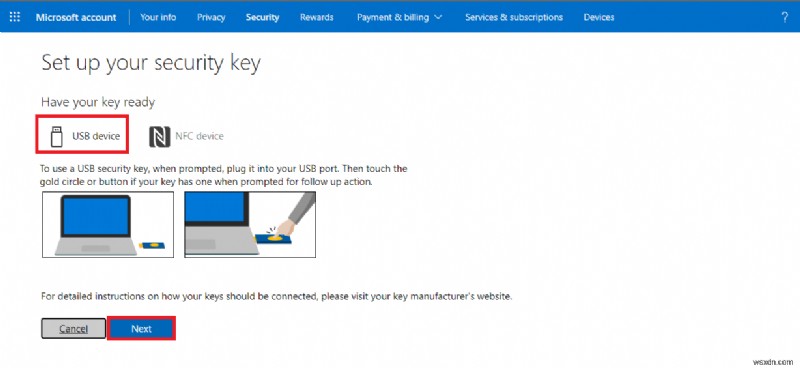 Windows 11에서 USB 보안 키를 추가할 수 있는 속도는 다음과 같습니다.