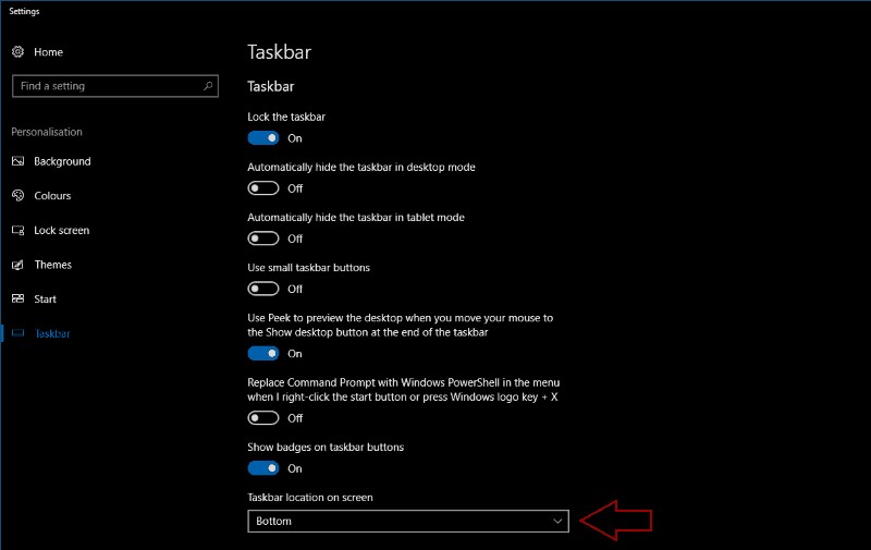 Windows 10에서 작업 표시줄 위치를 변경하는 방법