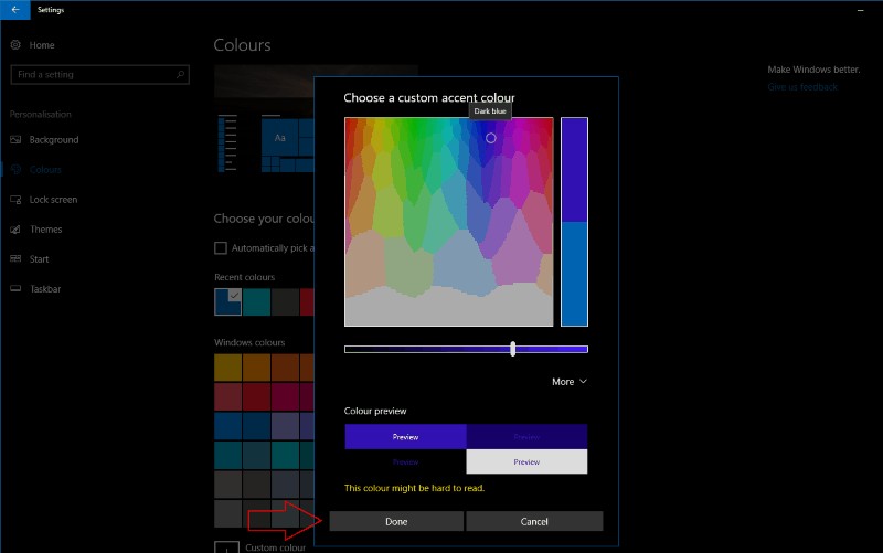 Windows 10 Creators Update에서 나만의 강조 색상을 설정하는 방법 