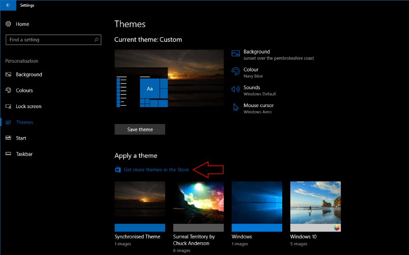 Windows 10의 Windows 스토어에서 테마를 설치하는 방법