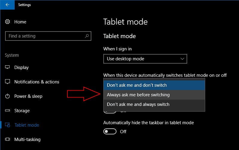 Windows 10 컨버터블에서 태블릿 모드 환경을 사용자 지정하는 방법