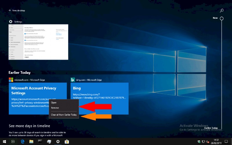 Windows 10 타임라인 기록을 제거하는 방법