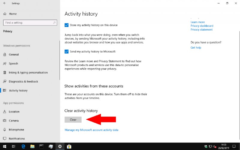 Windows 10 타임라인 기록을 제거하는 방법