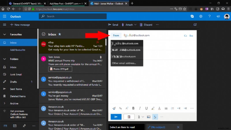 Outlook.com 계정의 이메일 별칭을 만드는 방법