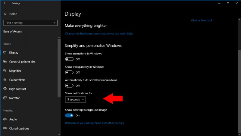 Windows 10 알림 시간 초과를 늘리는 방법