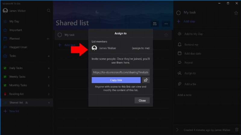 Microsoft To-Do에서 사용자에게 작업을 할당하는 방법