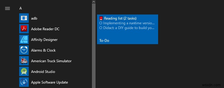 Windows 10 시작 메뉴에서 Microsoft 할 일 목록을 보는 방법