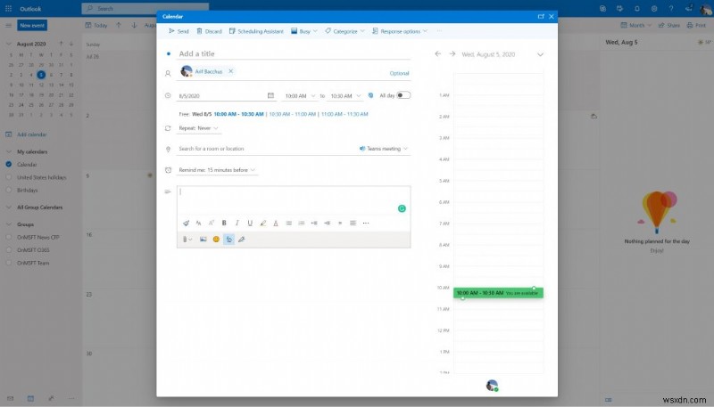 Outlook에서 Microsoft Teams 회의를 설정하는 방법