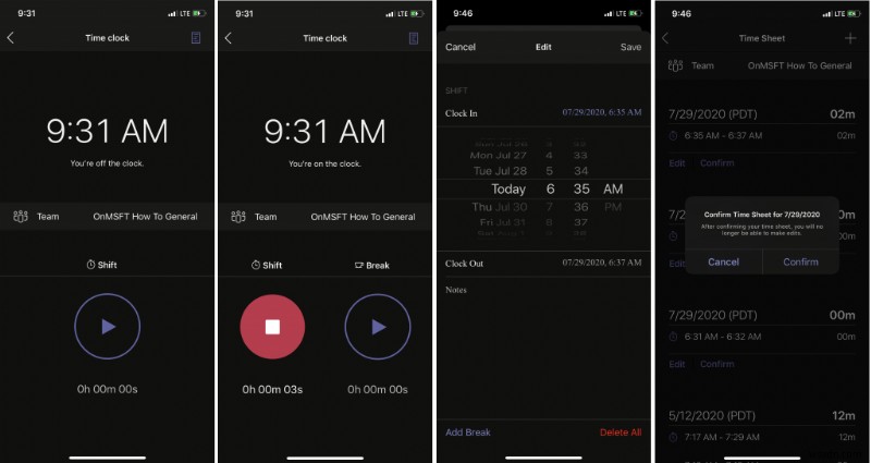 iOS 및 Android에서 Teams의 교대 근무 시간 시계를 사용하는 방법