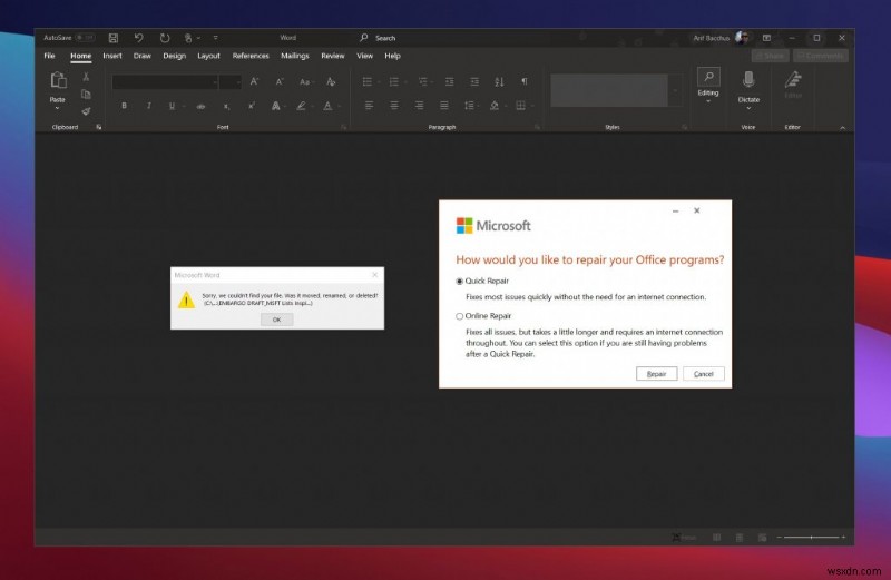 일반적인 Microsoft Word 문제 및 해결 방법