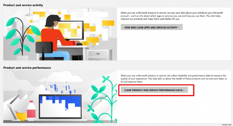 Microsoft 계정에서 제품 및 서비스 성능 데이터를 삭제하는 방법