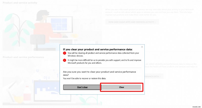 Microsoft 계정에서 제품 및 서비스 성능 데이터를 삭제하는 방법