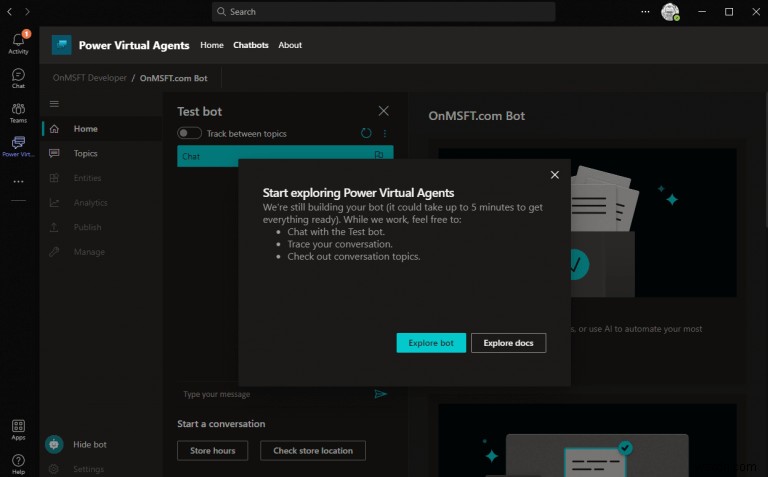 Microsoft Teams에서 Power Virtual Agents 챗봇을 빠르게 만드는 방법