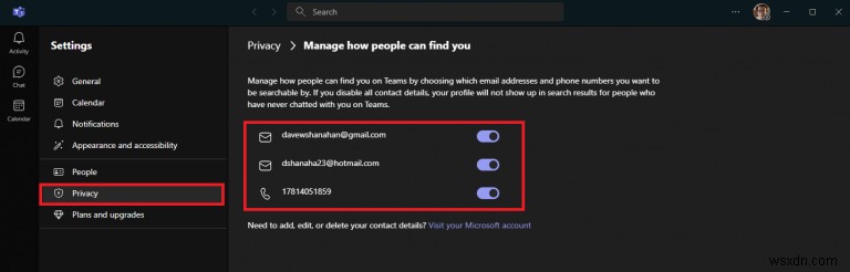 Windows 11의 Microsoft Teams에서 채팅에서 이메일 주소를 숨기는 방법