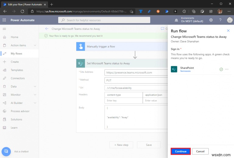 Power Automate를 사용하여 Microsoft Teams 상태를 업데이트하는 방법