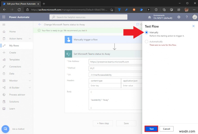 Power Automate를 사용하여 Microsoft Teams 상태를 업데이트하는 방법