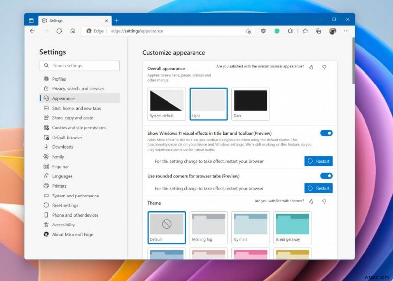 Microsoft Edge에서 새로운 Windows 11 영감을 받은 디자인을 활성화하는 방법