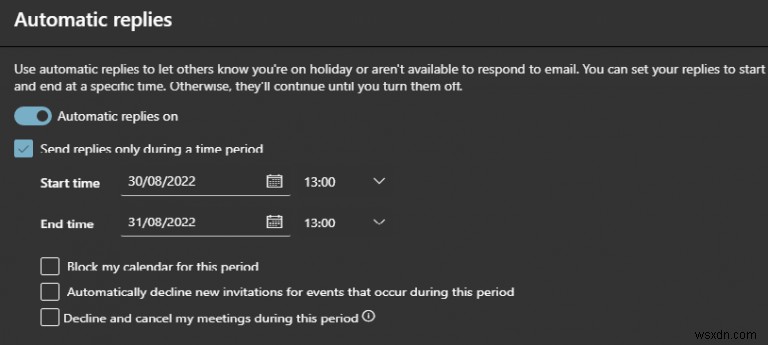 Microsoft Outlook에서 자동 응답을 설정하는 방법은 다음과 같습니다.