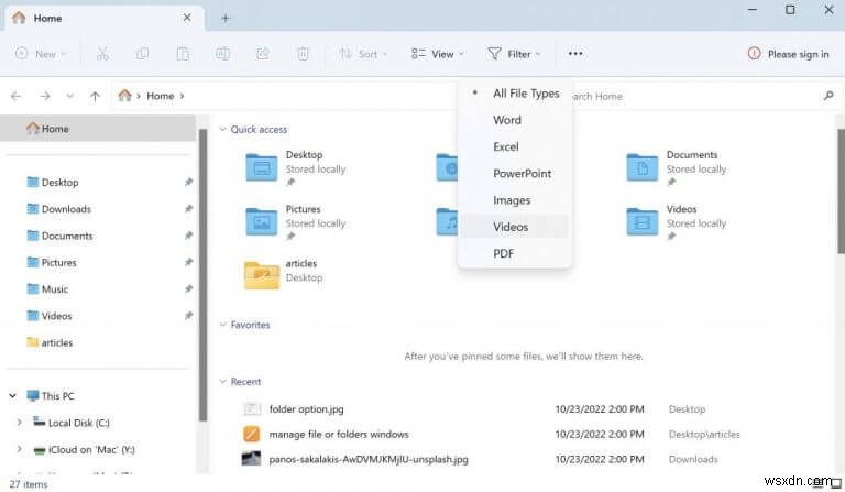 Windows 파일 탐색기에서 파일 또는 폴더를 주문하고 관리하는 방법