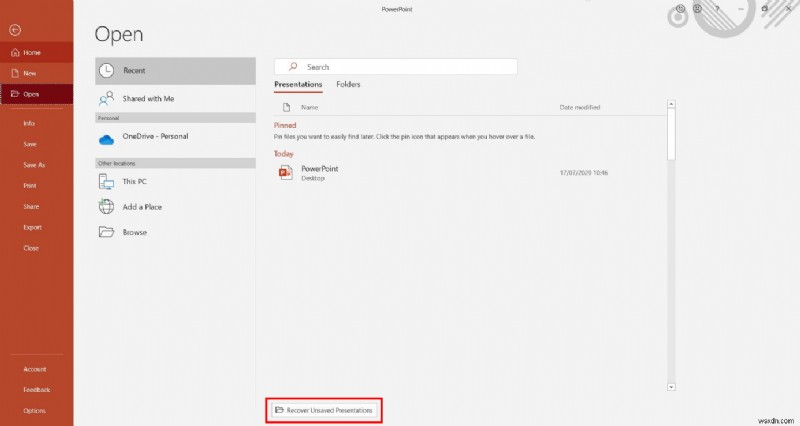 Windows 10에서 저장하지 않은 PowerPoint를 복구하는 방법