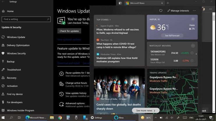 Microsoft, Windows 10 운영 체제에서 뉴스 및 관심 작업 표시줄 출시