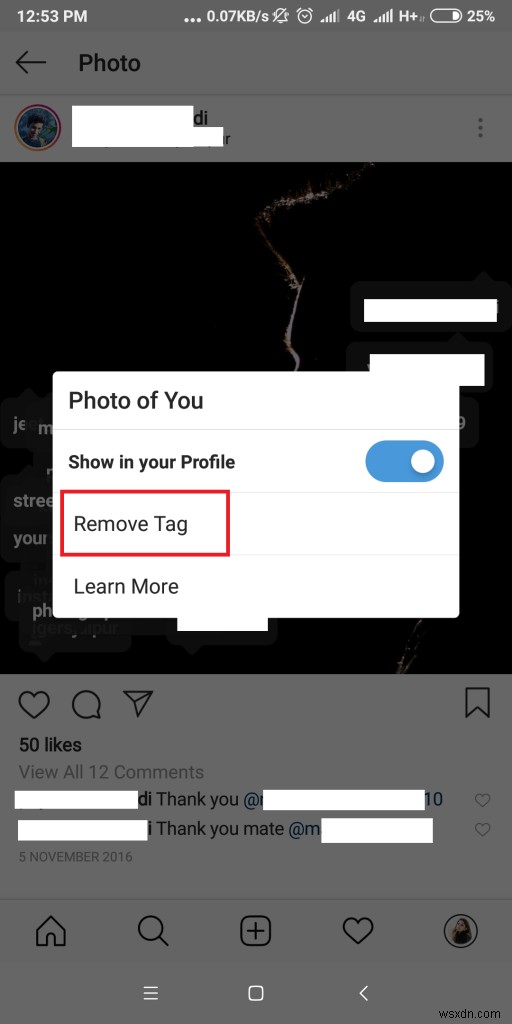 다른 사용자의 Instagram 사진에서 자신의 태그를 해제하는 방법은 무엇입니까?