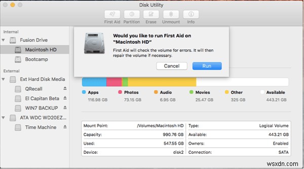 MacBook에서  디스크 유틸리티가 이 디스크를 복구할 수 없습니다  오류(해결됨)