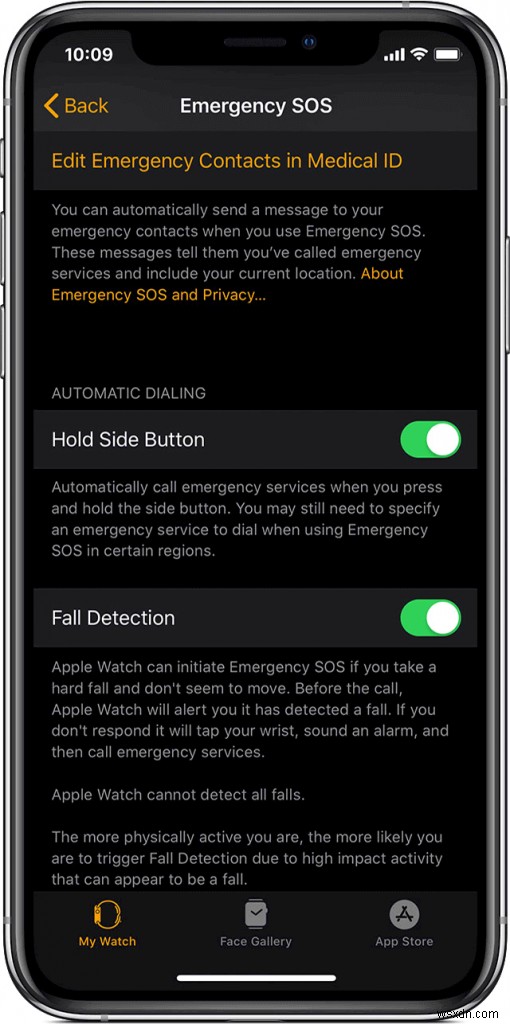 Apple Watch SOS에서 추락 감지를 활성화하는 방법