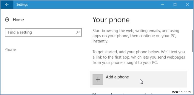 휴대전화와 PC 간에 웹페이지 공유:Windows 10  PC에서 계속  기능