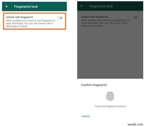 Android의 WhatsApp 지문 잠금 업데이트