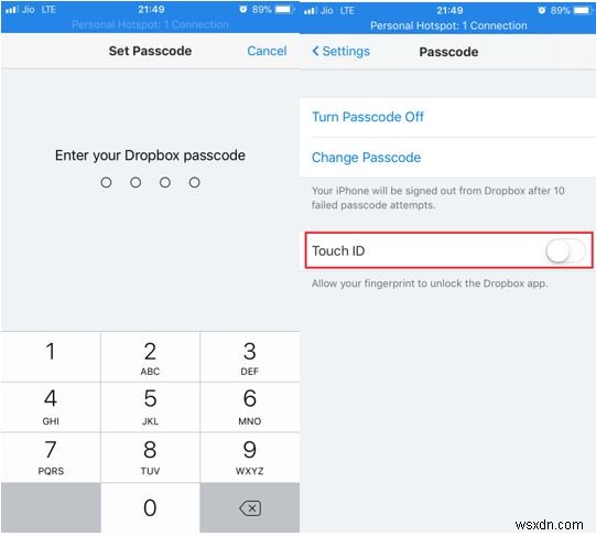 iPhone에서 Dropbox 앱의 암호를 설정하는 방법