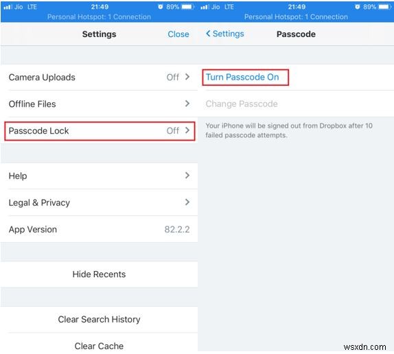 iPhone에서 Dropbox 앱의 암호를 설정하는 방법