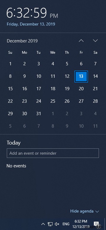 Windows 10의 작업 표시줄에서 캘린더 앱을 사용하는 방법