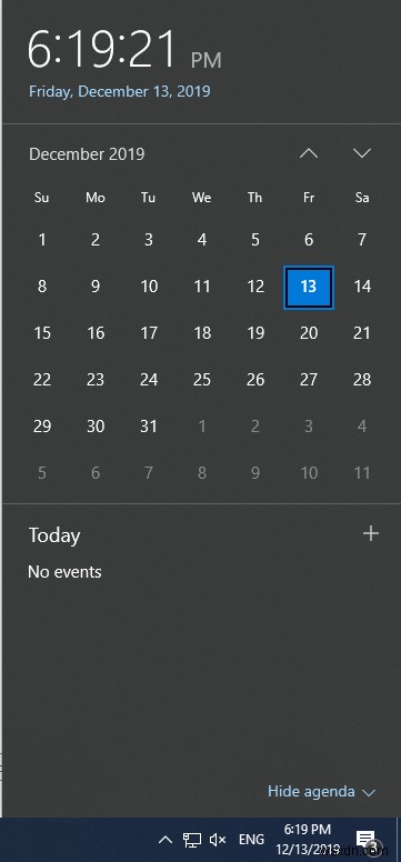 Windows 10의 작업 표시줄에서 캘린더 앱을 사용하는 방법
