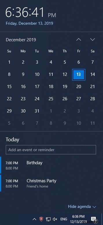 Windows 10의 작업 표시줄에서 캘린더 앱을 사용하는 방법