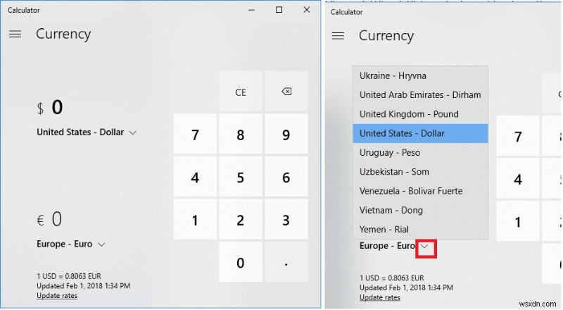 Windows 10에서 통화 변환기 도구를 사용하는 방법은 무엇입니까?