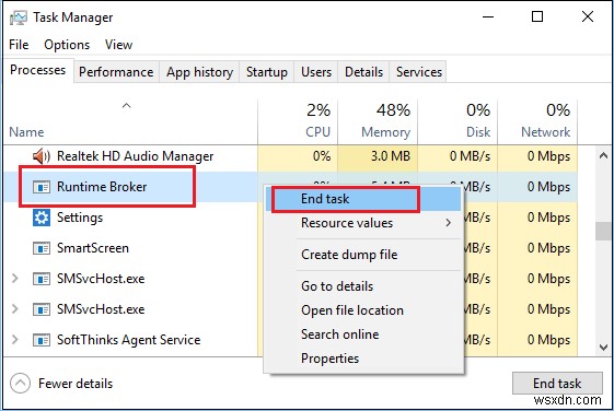 Windows 10에서 Runtime Broker 높은 CPU 사용량을 수정하는 방법