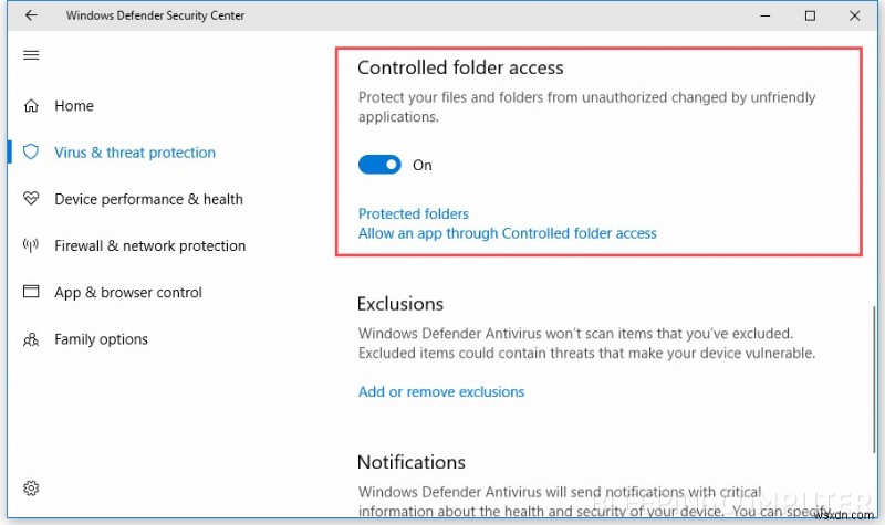  제어된 폴더 액세스 를 사용하여 Windows 10에서 랜섬웨어를 차단