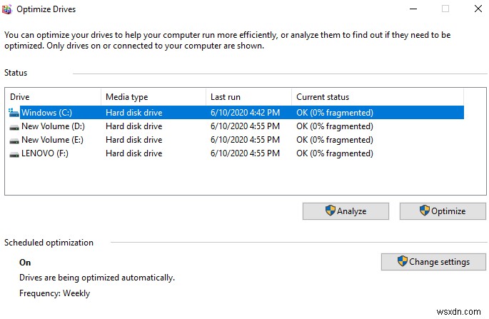 조각 모음 오류로 인해 SSD 드라이브 조각 모음이 자주 발생하여 Windows 10 경고