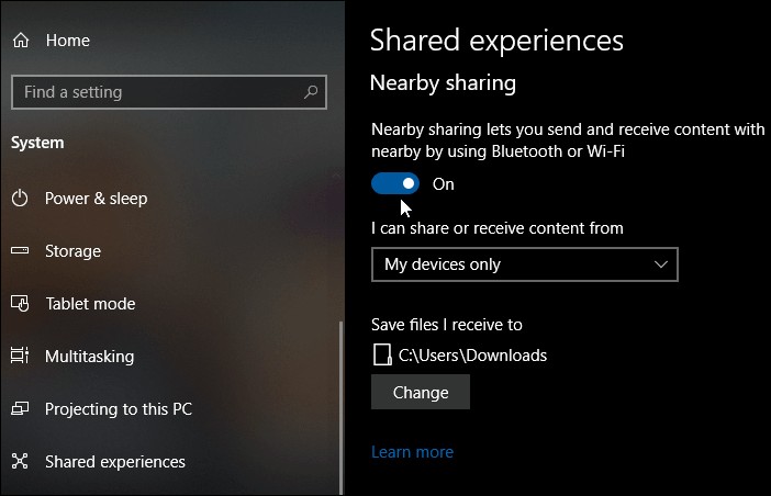 Windows 10에서 Nearby Sharing을 사용하여 파일을 전송하는 방법