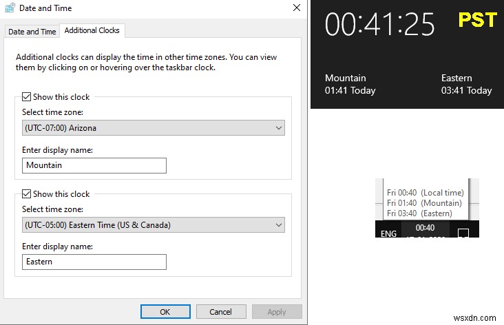 Windows 10 작업 표시줄에 여러 시계를 표시하는 방법은 무엇입니까?
