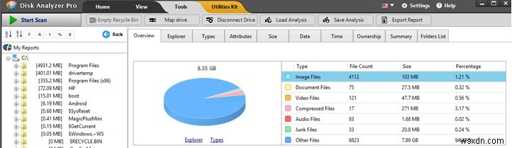Disk Analyzer Pro를 사용하여 디스크 공간 보고서를 다른 파일 형식으로 내보내는 방법은 무엇입니까?