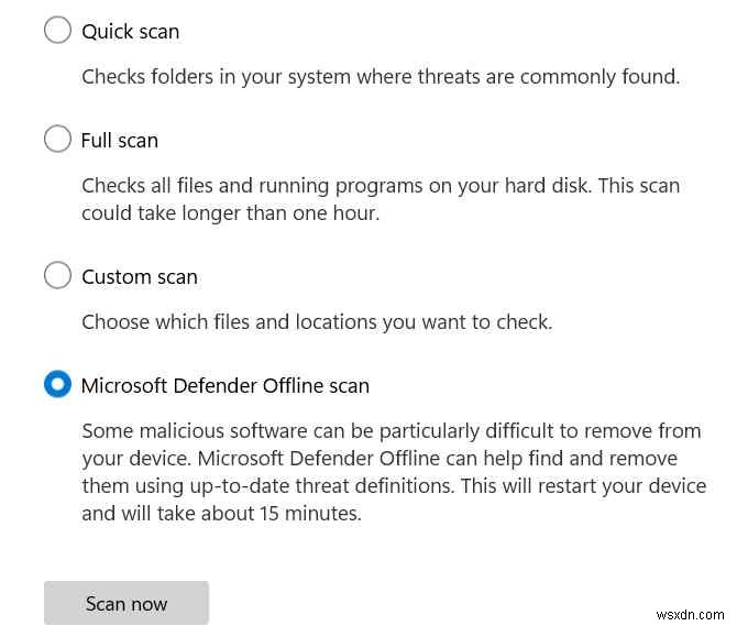 Windows Defender 오프라인 검사가 작동하지 않는 문제를 해결하는 방법