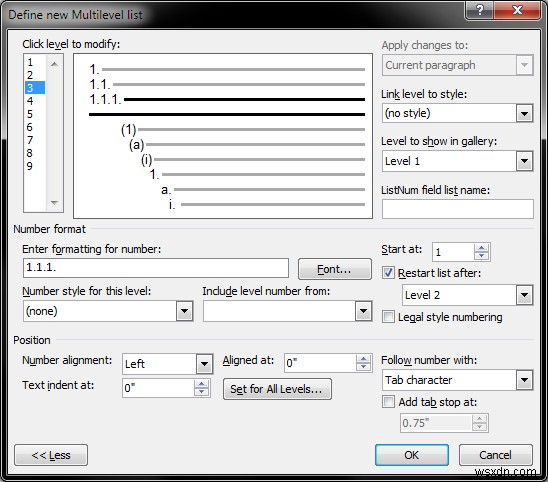 Microsoft Word 및 번호 목록