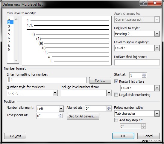 Microsoft Word 및 번호 목록