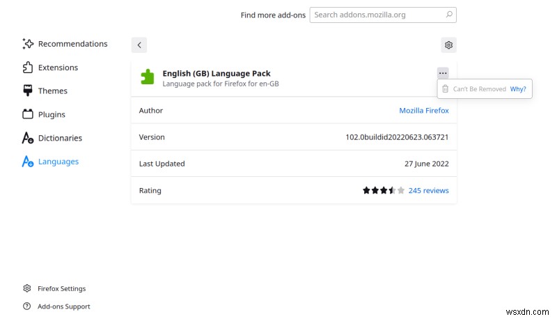 Firefox, 언어 팩 및 제거 방법
