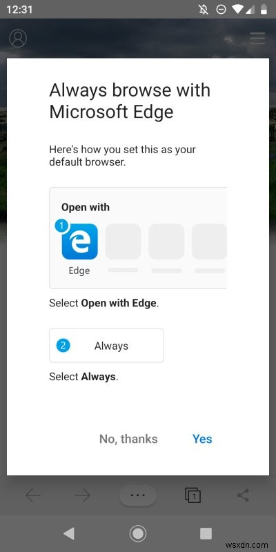 Android용 Microsoft Edge - 날카로운 물체를 조심하세요