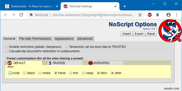 Chrome 및 Noscript - 드디어 등장