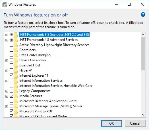 해결됨:Windows 10(.Net Framework 3.5)의 오류 코드 0x800f0950